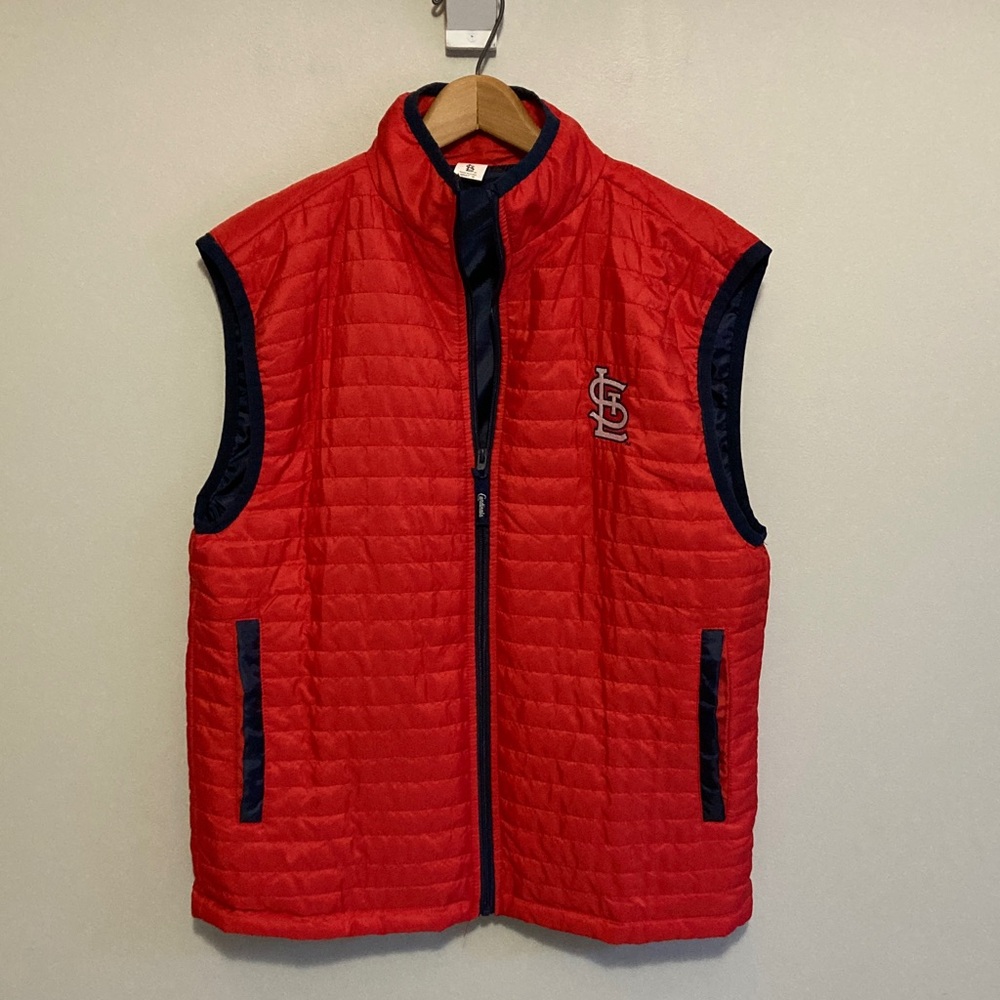 Red Quilted Vest with St. Louis Cardinals Logo Adult Size XL Puffy Vest